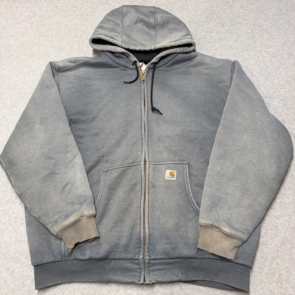 Carhartt Hoodie Mens 2XL Gray Thermal Lined Full Zip Workwear Jacket Sweatshirt